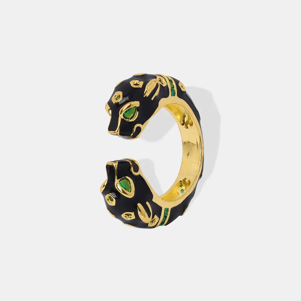Black Panther Diamond Set Enamel Glazed Open Ring Fashionable and niche Design Jewelry for Women